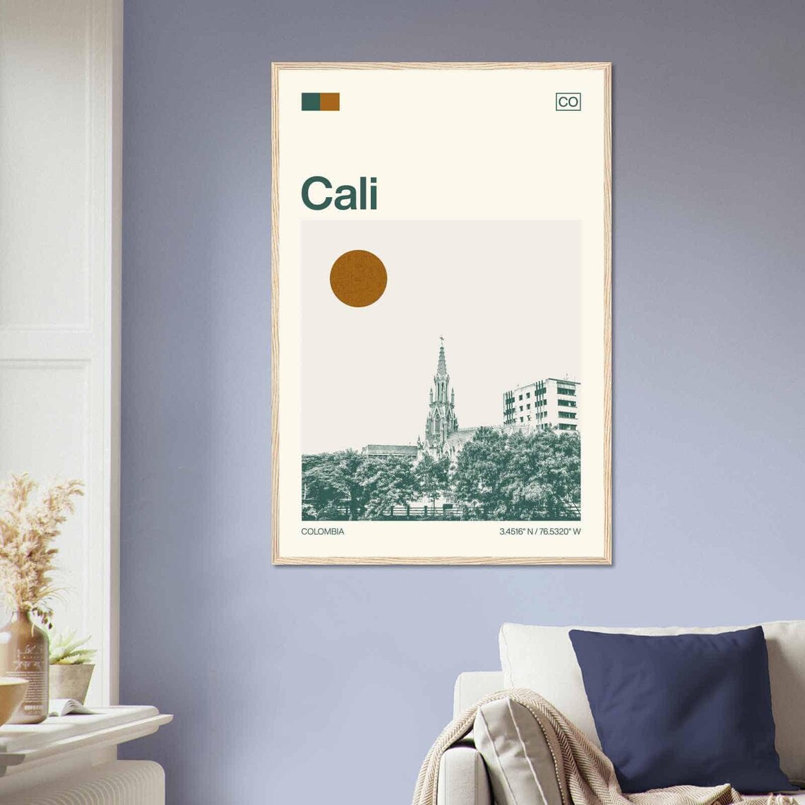 Cali Colombia Church Steeple Cityscape Duotone Travel Poster - Image 2