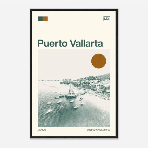 Puerto Vallarta Mexico Minimalist Monochrome Travel Photo Poster
