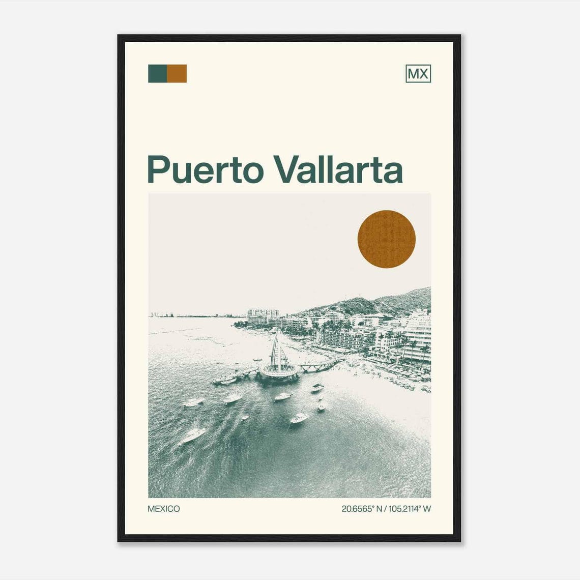 Puerto Vallarta Mexico Minimalist Monochrome Travel Photo Poster