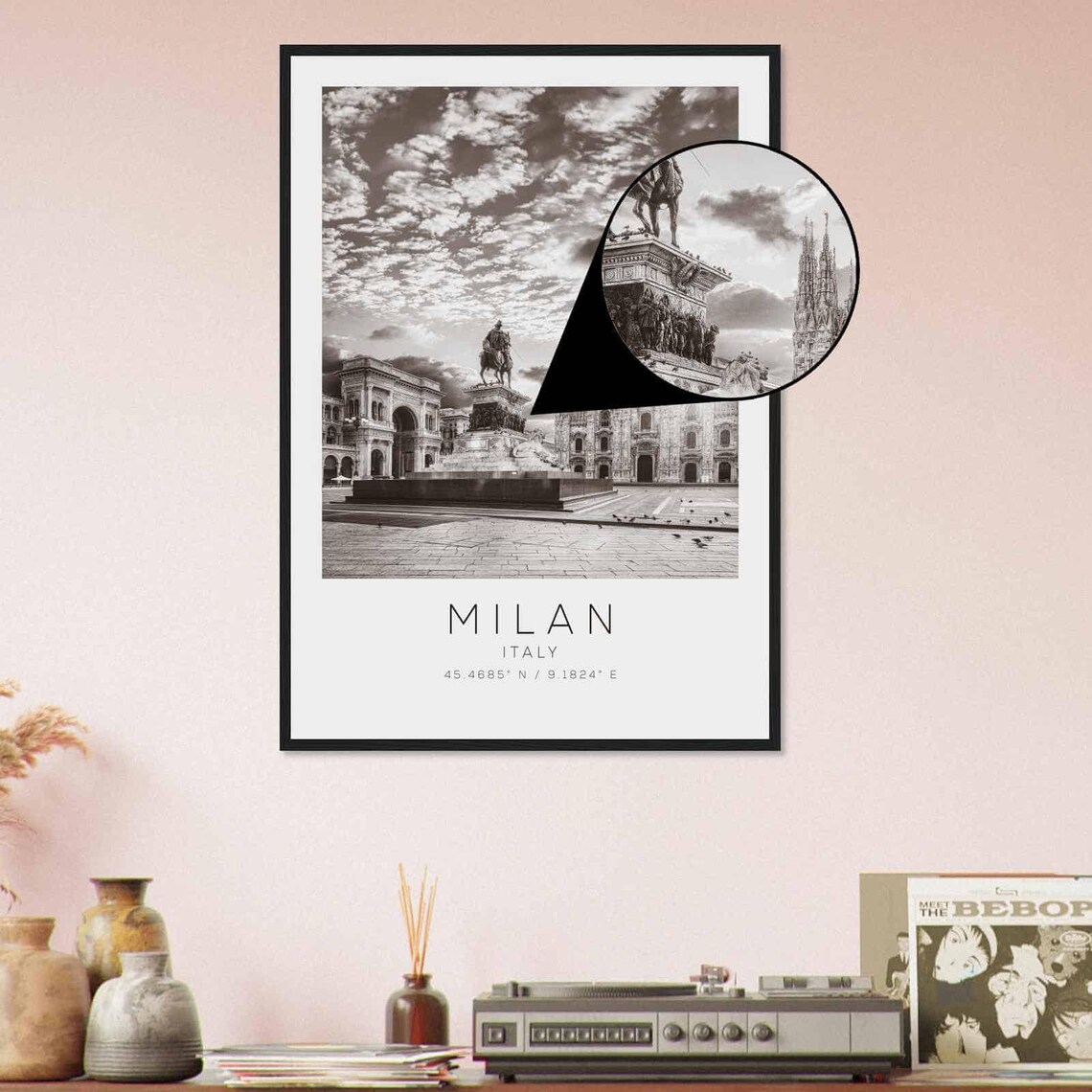 Milan Italy Piazza del Duomo Statue Black and White Photo Poster - Image 4