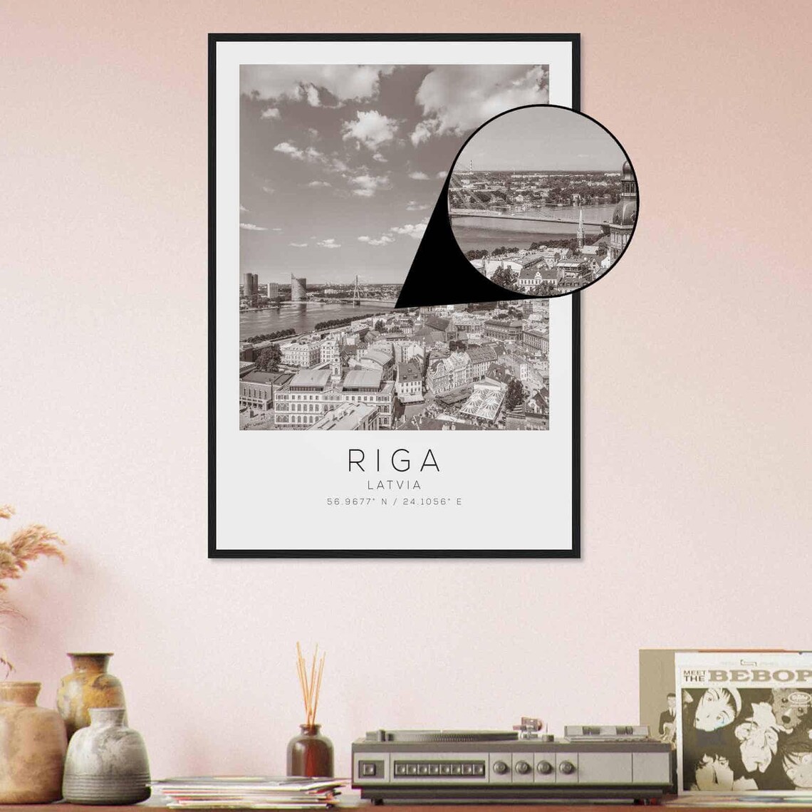 Riga Latvia Minimalist Black And White Old Town Aerial Photo Poster - Image 4