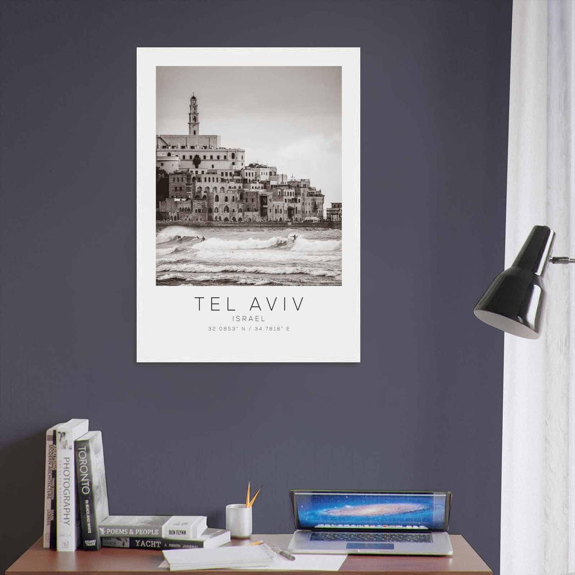 Tel Aviv Israel Old Jaffa Coast Surfers Black and White Photo Poster - Image 3