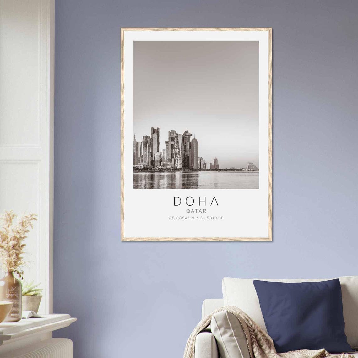 Doha Qatar Black And White Waterfront Skyline Photography Poster - Image 2