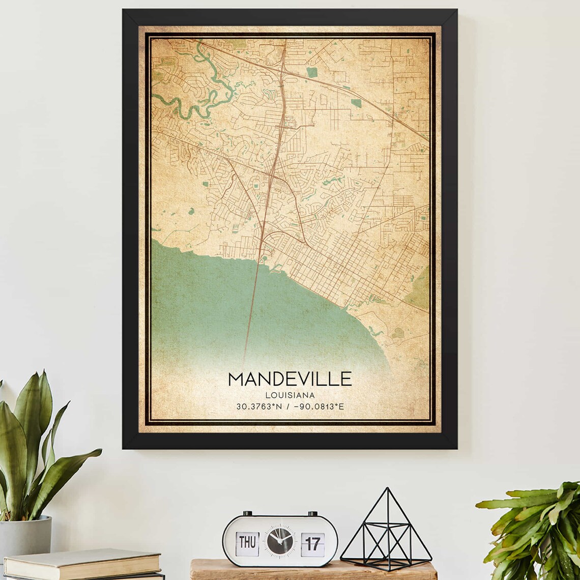 Vintage Mandeville Louisiana Street Map Lake Pontchartrain Poster