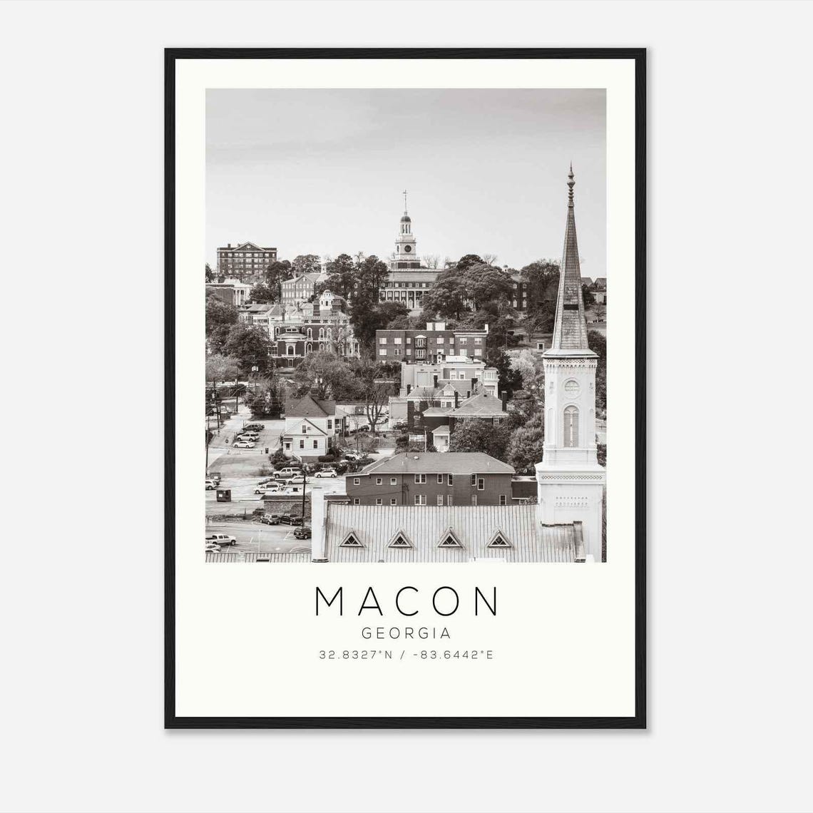 Macon Georgia Downtown Church Spires Black And White Photo Poster