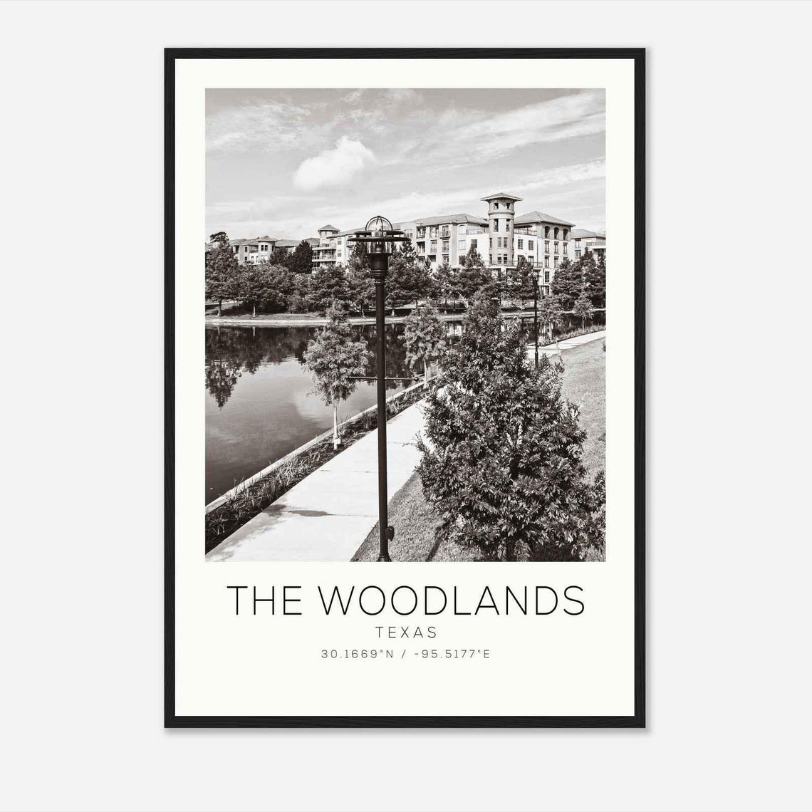 The Woodlands Texas Waterfront Lake Walk Minimalist Photo Poster