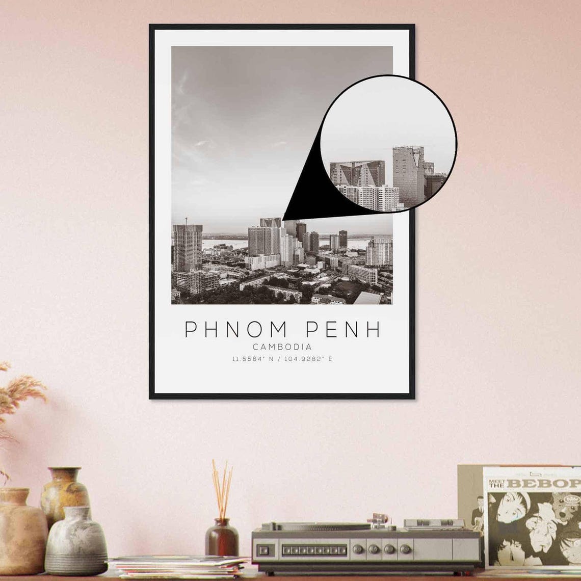 Phnom Penh Cambodia Skyline Riverside Black White Photo Poster - Image 4