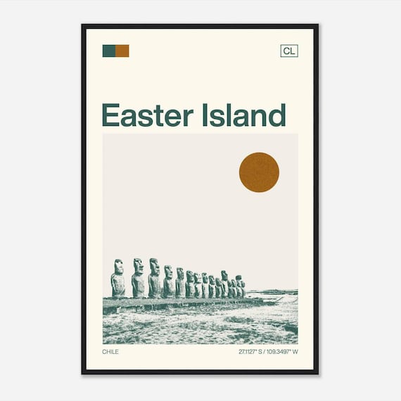 Easter Island Chile Moai Stone Statues Row Minimalist Travel Poster