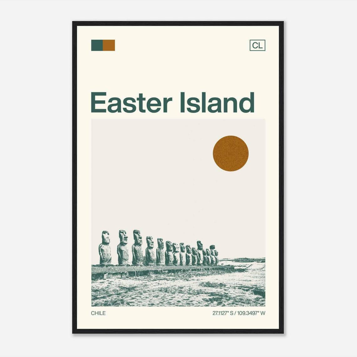 Easter Island Chile Moai Stone Statues Row Minimalist Travel Poster