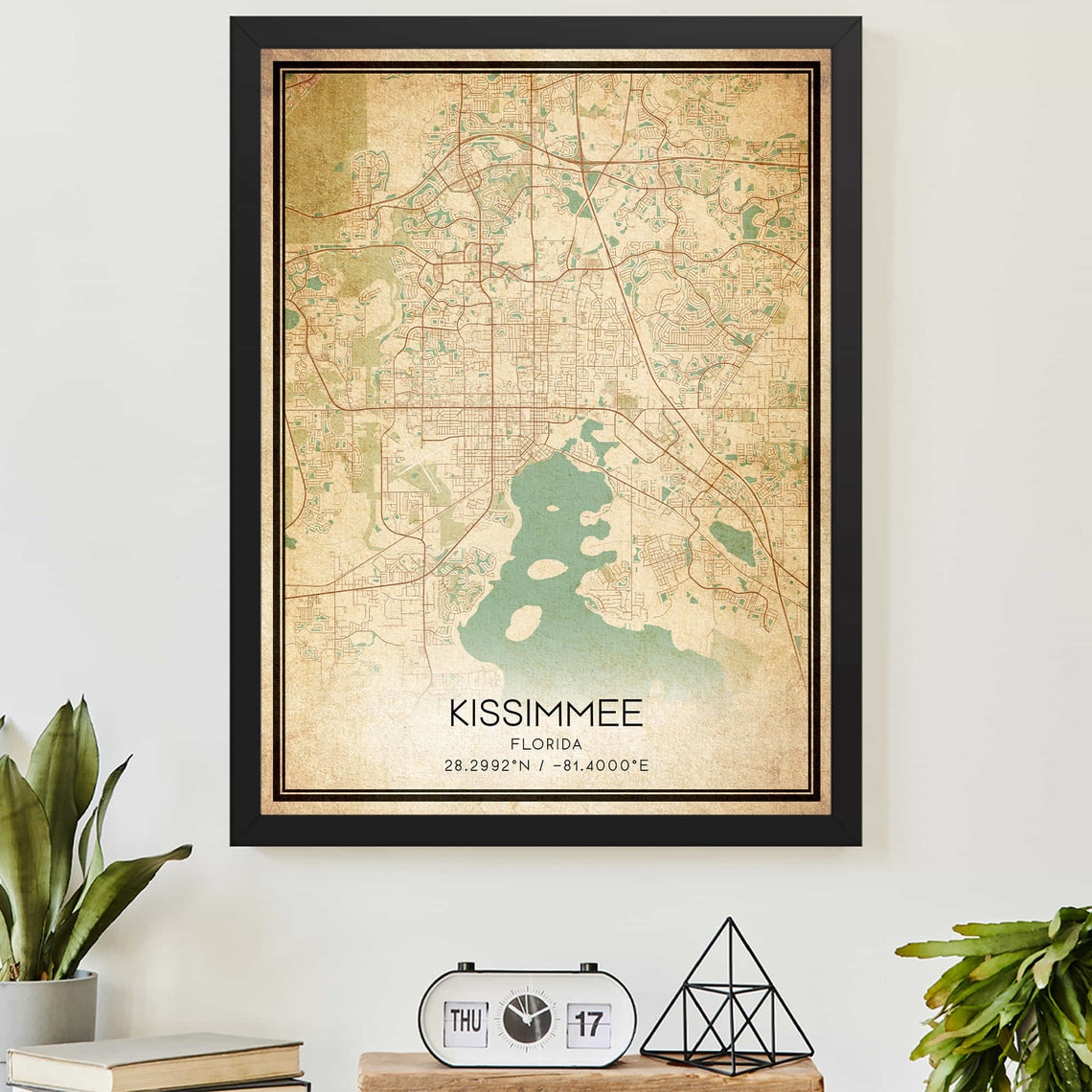 Kissimmee Florida Vintage City Map Poster with Map Coordinates