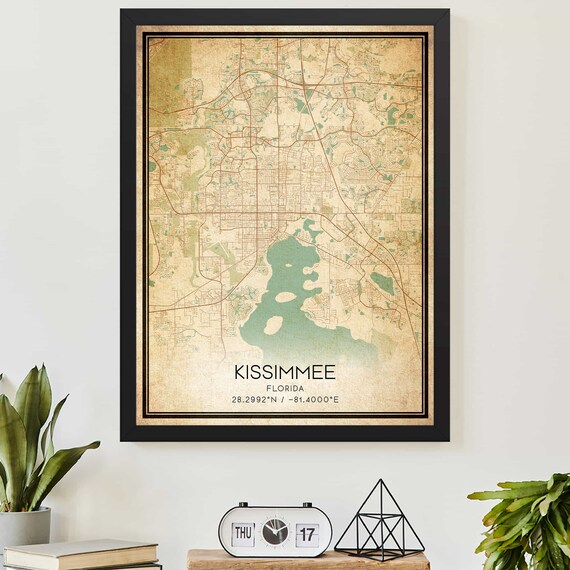 Kissimmee Florida Vintage City Map Poster with Map Coordinates