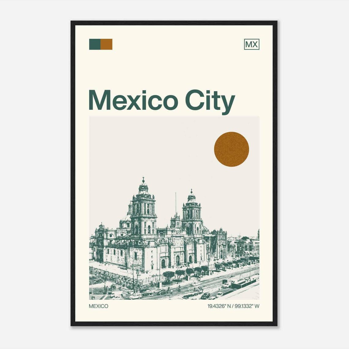 Mexico City Mexico Modern Minimalist Cathedral Towers Art Poster
