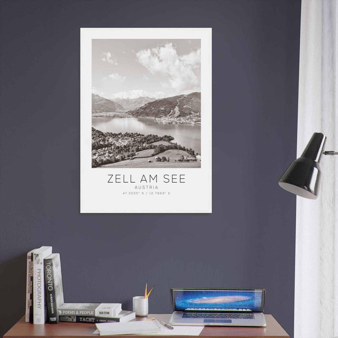 Zell am See Austria Lake Mountains Panorama Black White Poster - Image 3