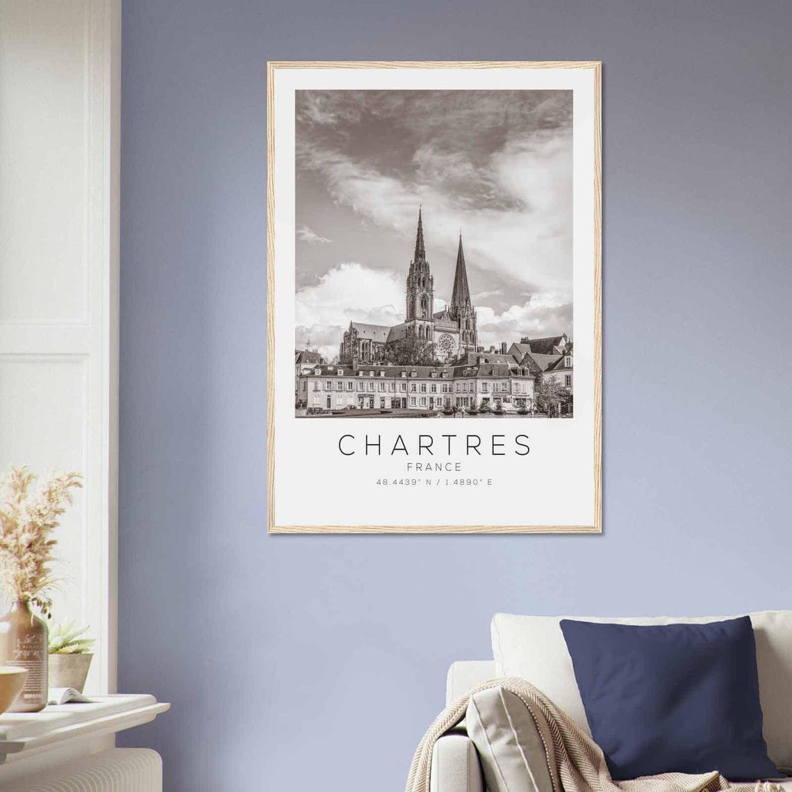 Chartres France Cathedral Twin Spires Black and White Travel Poster - Image 2