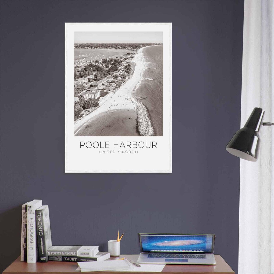 Poole Harbour UK Sandbanks Beach Aerial Black and White Poster - Image 3