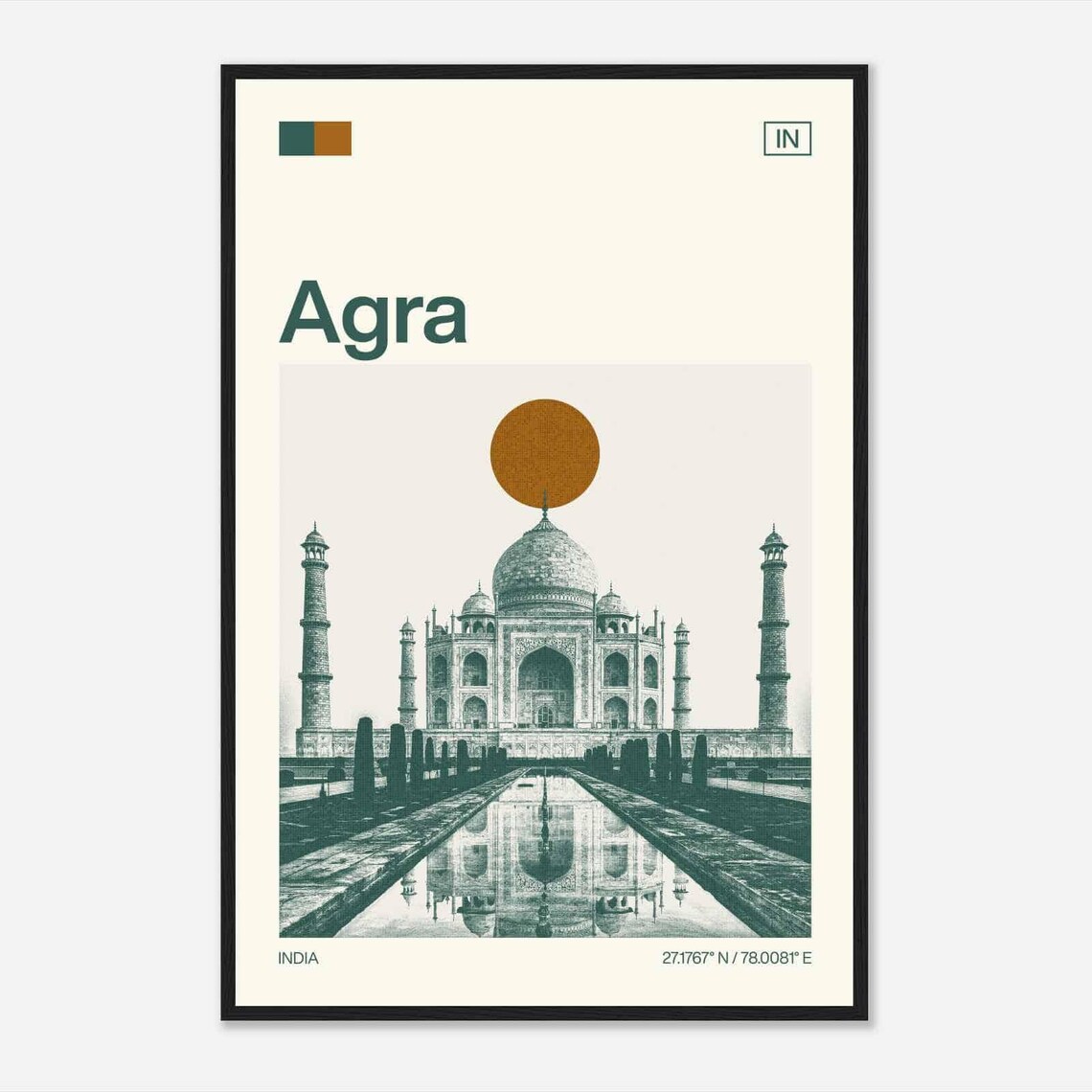 Agra India Taj Mahal Iconic Landmark Vintage Style Travel Poster