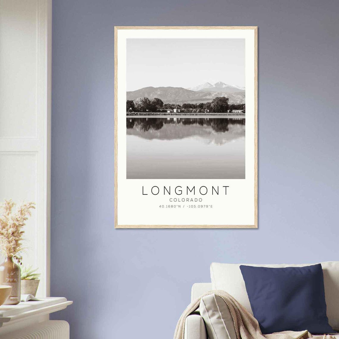 Longmont Colorado Mountain Lake Reflection Black And White Poster - Image 2