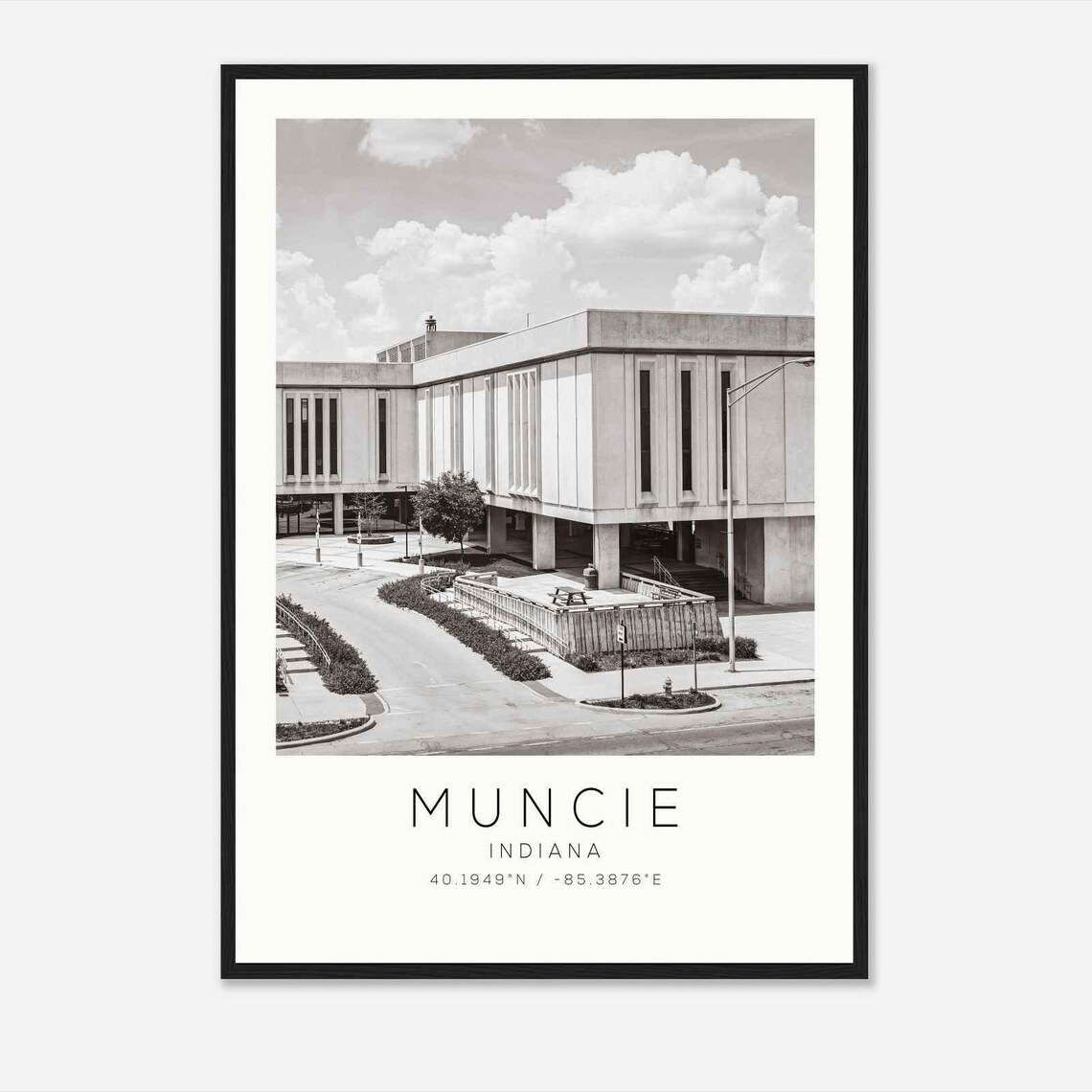 Muncie Indiana Modern Civic Building Minimalist Travel Poster