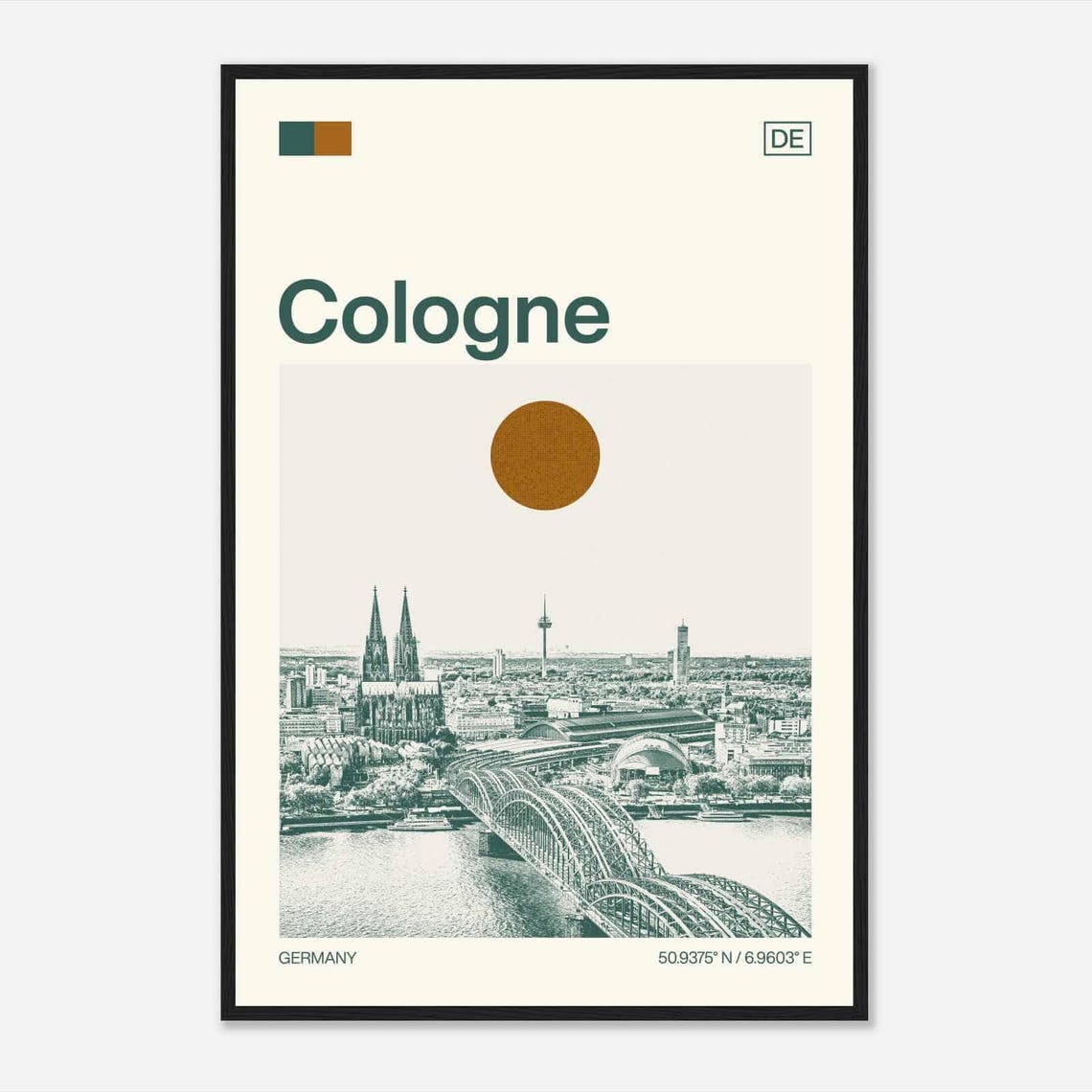 Cologne Germany Cathedral Bridge Rhine River Minimalist Travel Poster