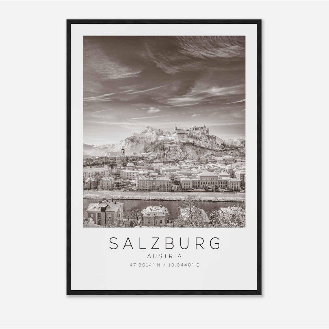 Salzburg Austria Travel Photo Poster Bw Salzburg Travel Print Minimalist Travel Poster Print