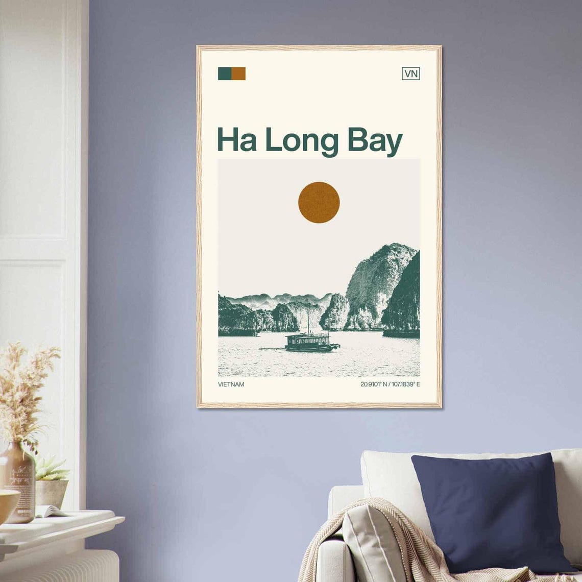 Ha Long Bay Vietnam Junk Boat Karst Cliff Minimalist Travel Poster - Image 2