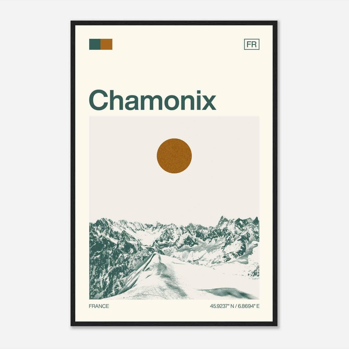 Chamonix France Mid Century Retro Snowy Alps Mountain Poster