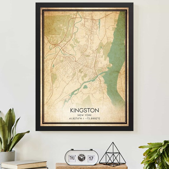 Vintage Kingston New York City Map Art Poster With Coordinates