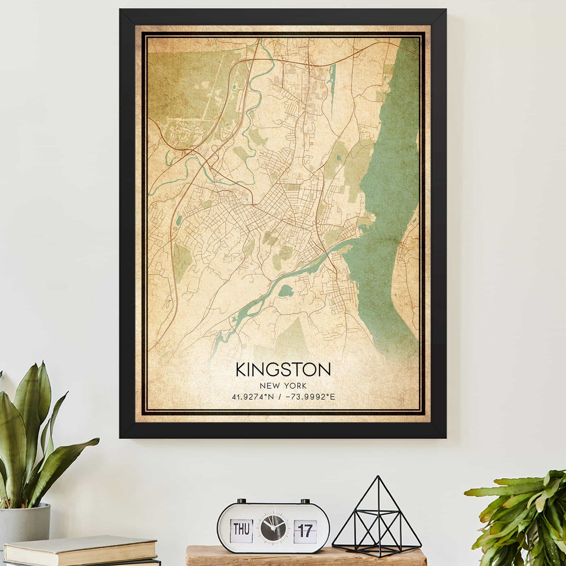 Vintage Kingston New York City Map Art Poster With Coordinates