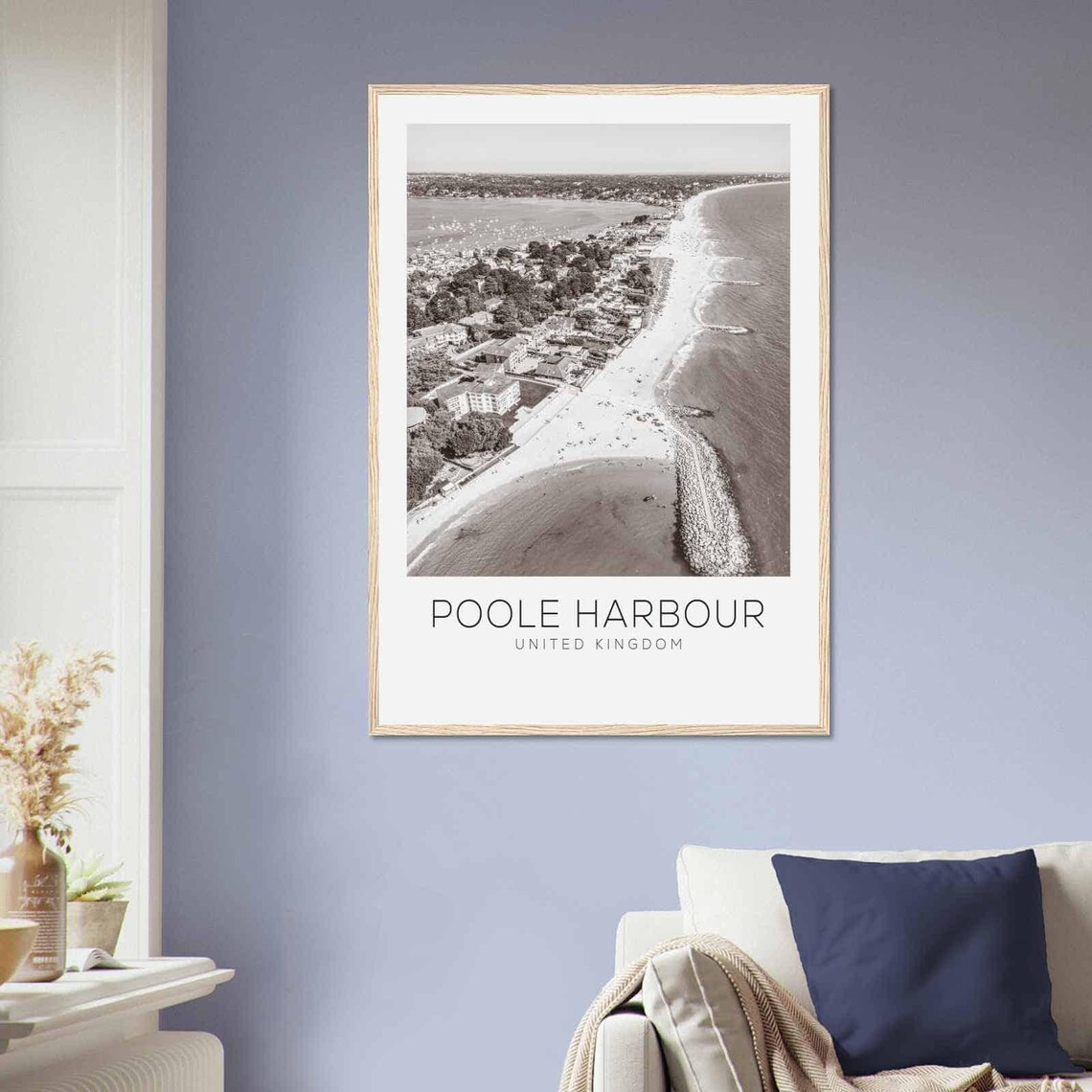 Poole Harbour UK Sandbanks Beach Aerial Black and White Poster - Image 2