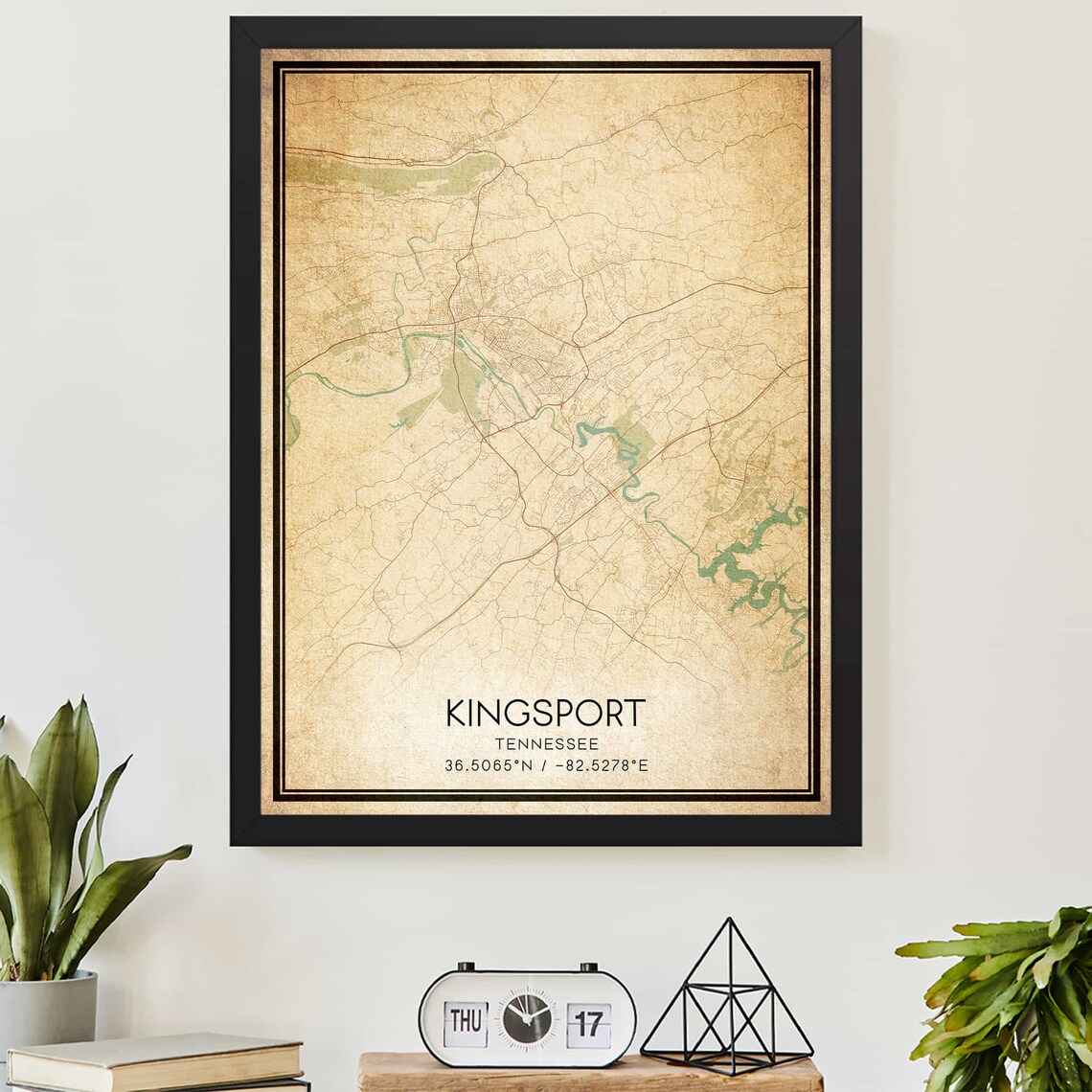Kingsport Tennessee Vintage City Map Antique Style River Town Poster