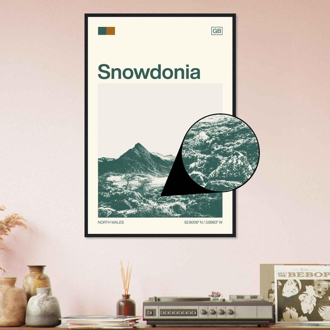 Snowdonia North Wales Mountain Peak Lake Sun Duotone Travel Poster - Image 4