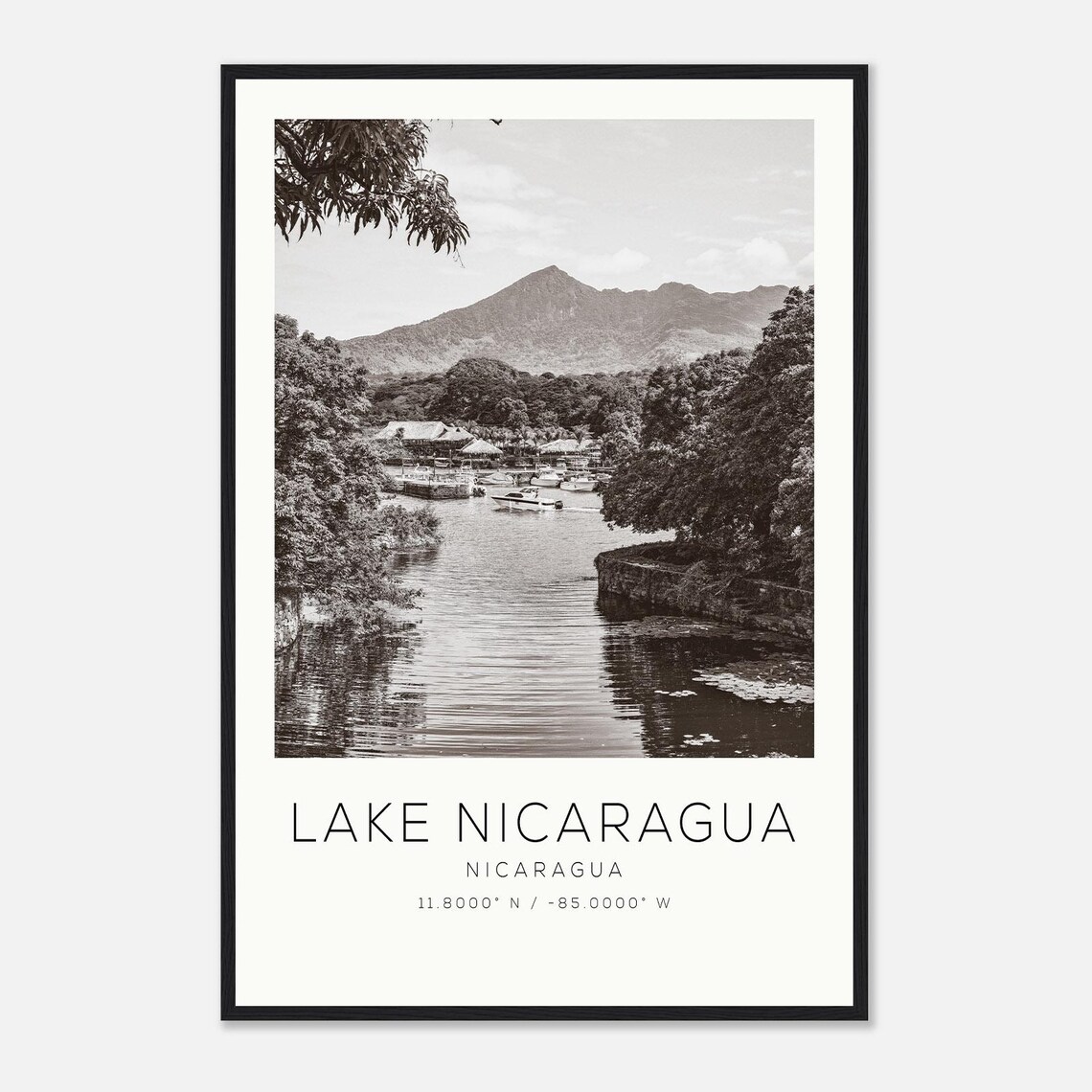 Lake Nicaragua Nicaragua Black and White Scenic Travel Photo Poster