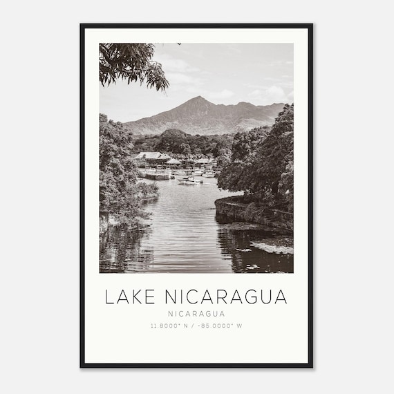 Lake Nicaragua Nicaragua Black and White Scenic Travel Photo Poster