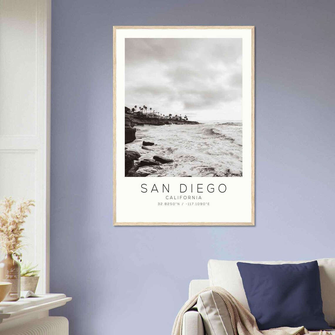 San Diego California Rocky Coast Waves Palm Trees Photo Poster - Image 2