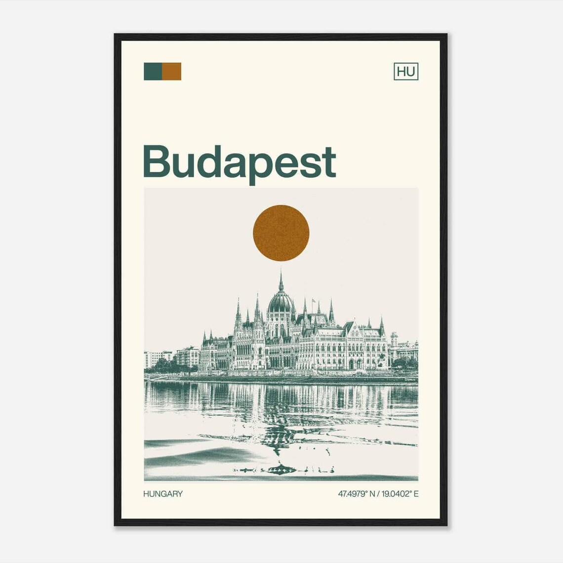 Budapest Hungary Parliament Building Reflection View Travel Poster