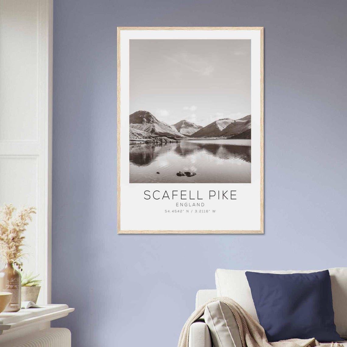 Scafell Pike England Mountain Lake Reflection Black and White Poster - Image 2