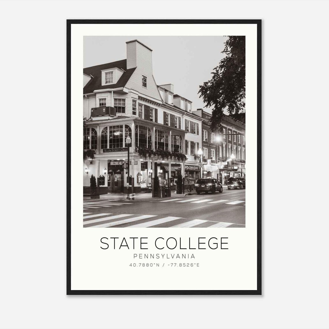 State College Pennsylvania Downtown Night Street Photo Travel Poster