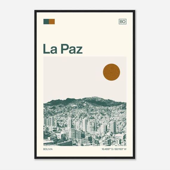 La Paz Bolivia Minimalist Monochrome Travel Photo Poster