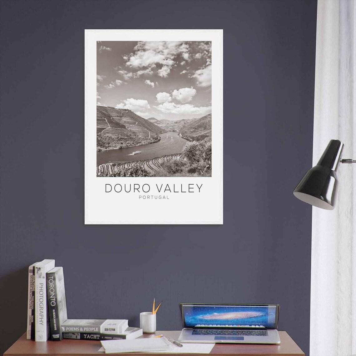 Douro Valley Portugal Black And White Vineyard Terraces Poster - Image 3