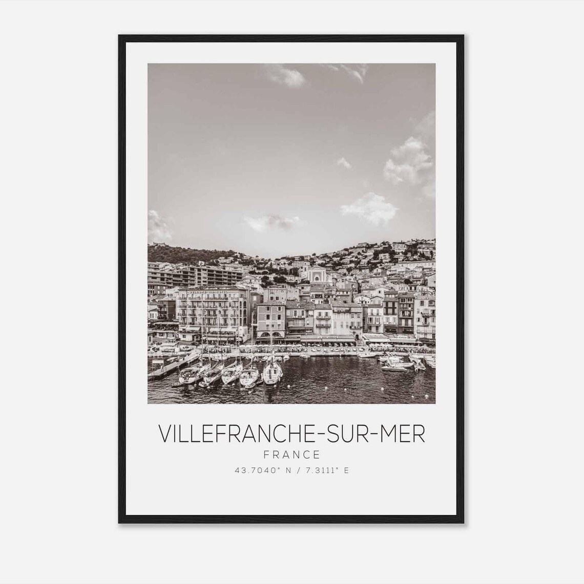 Villefranche Sur Mer France Harbor Sailboats Black and White Poster