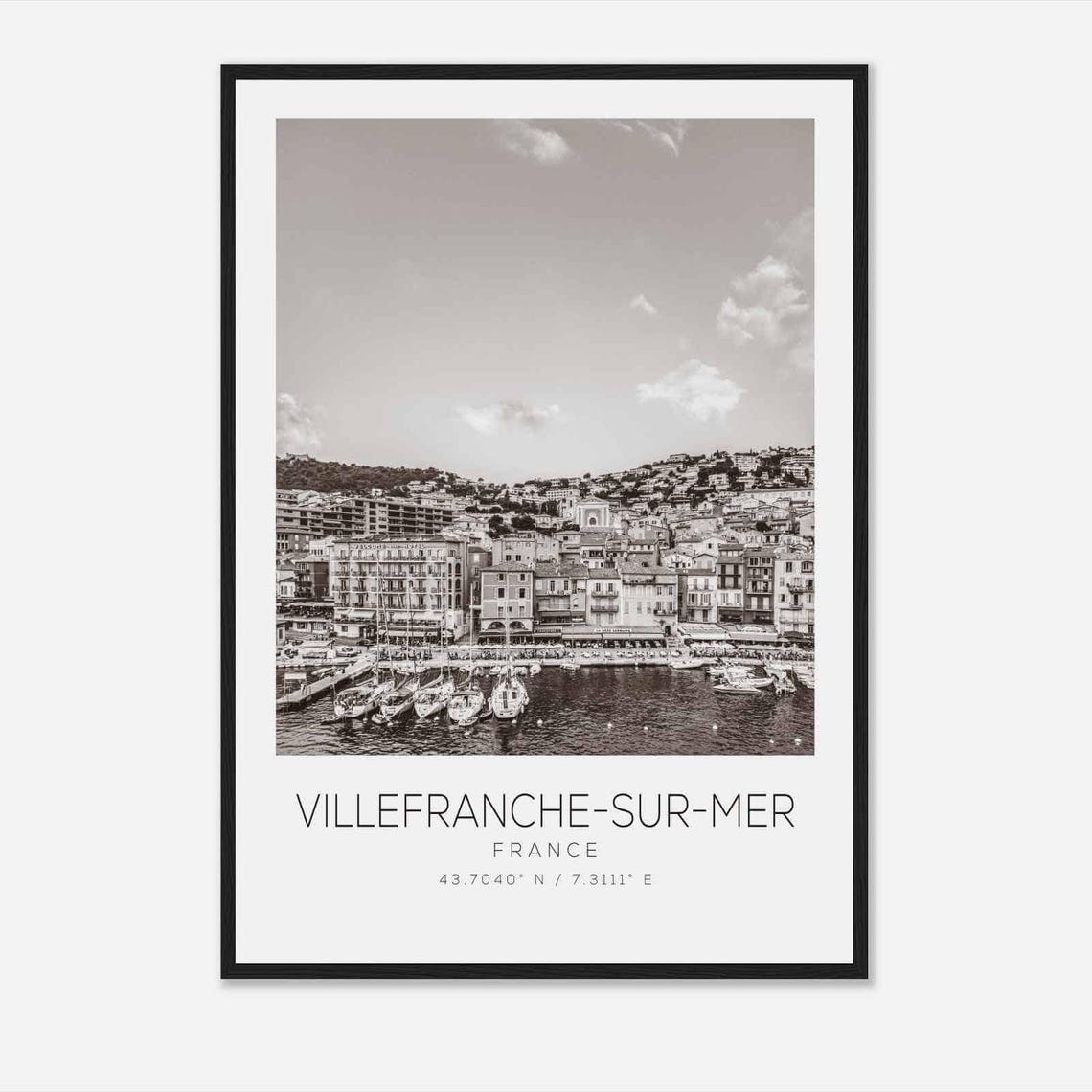 Villefranche Sur Mer France Travel Photo Poster Bw Villefranche Sur Mer Travel Print Minimalist Travel Poster Print
