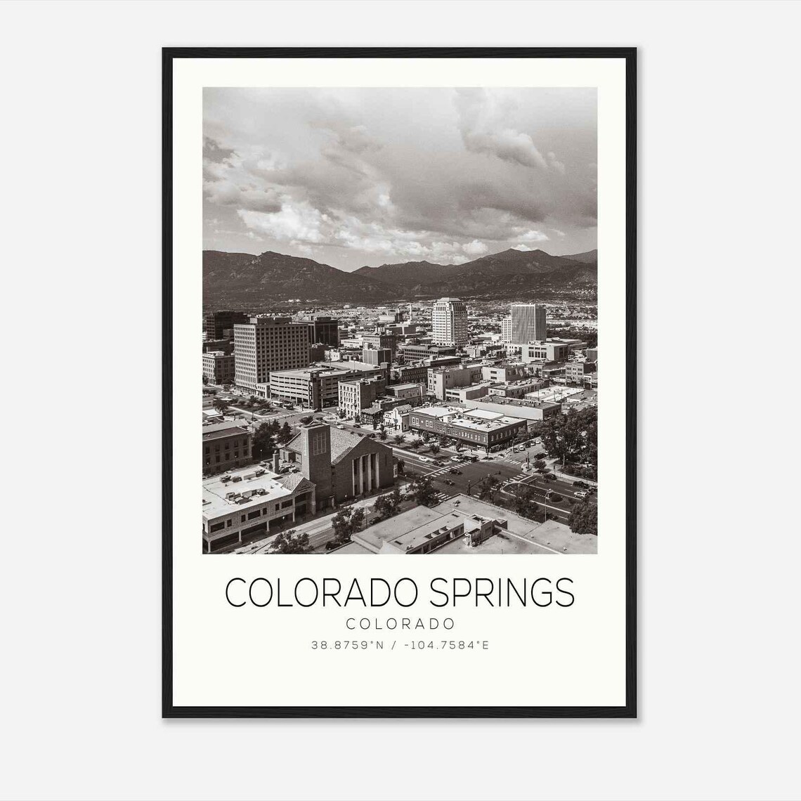 Colorado Springs Colorado Downtown Aerial Mountain Skyline Poster