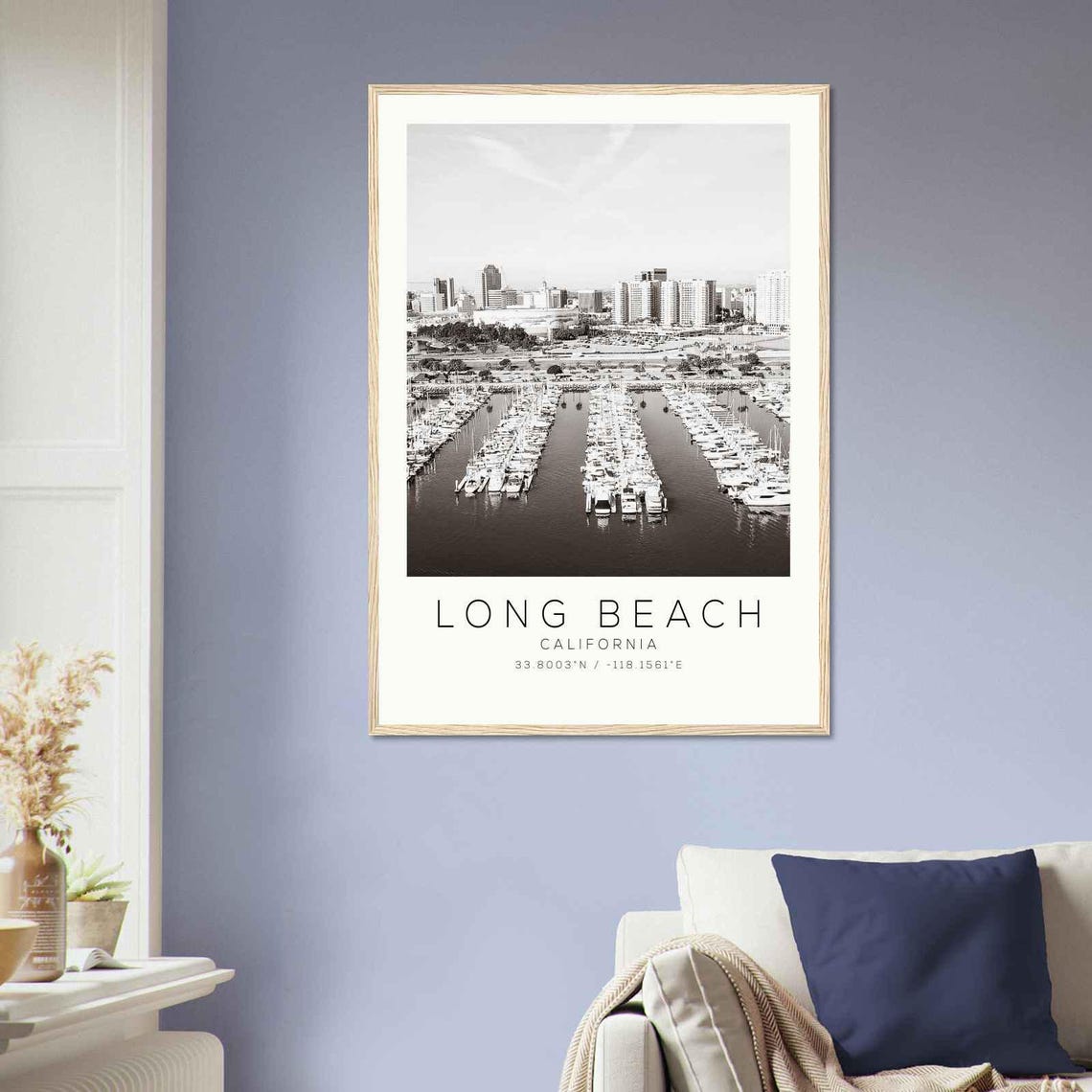 Long Beach California Marina Harbor Aerial Black And White Poster - Image 2