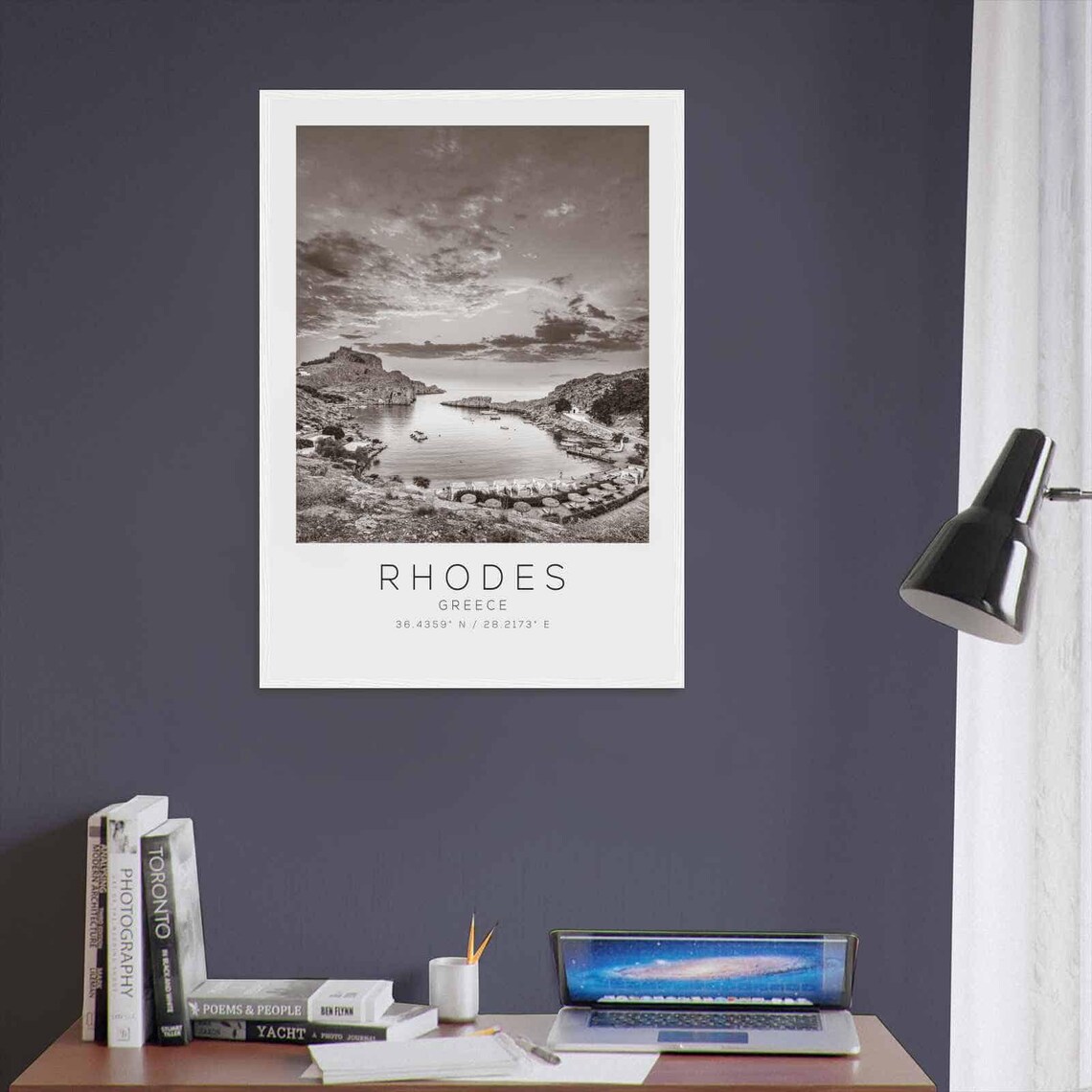 Rhodes Greece Black And White Coastal Bay Sunset Photo Poster - Image 3