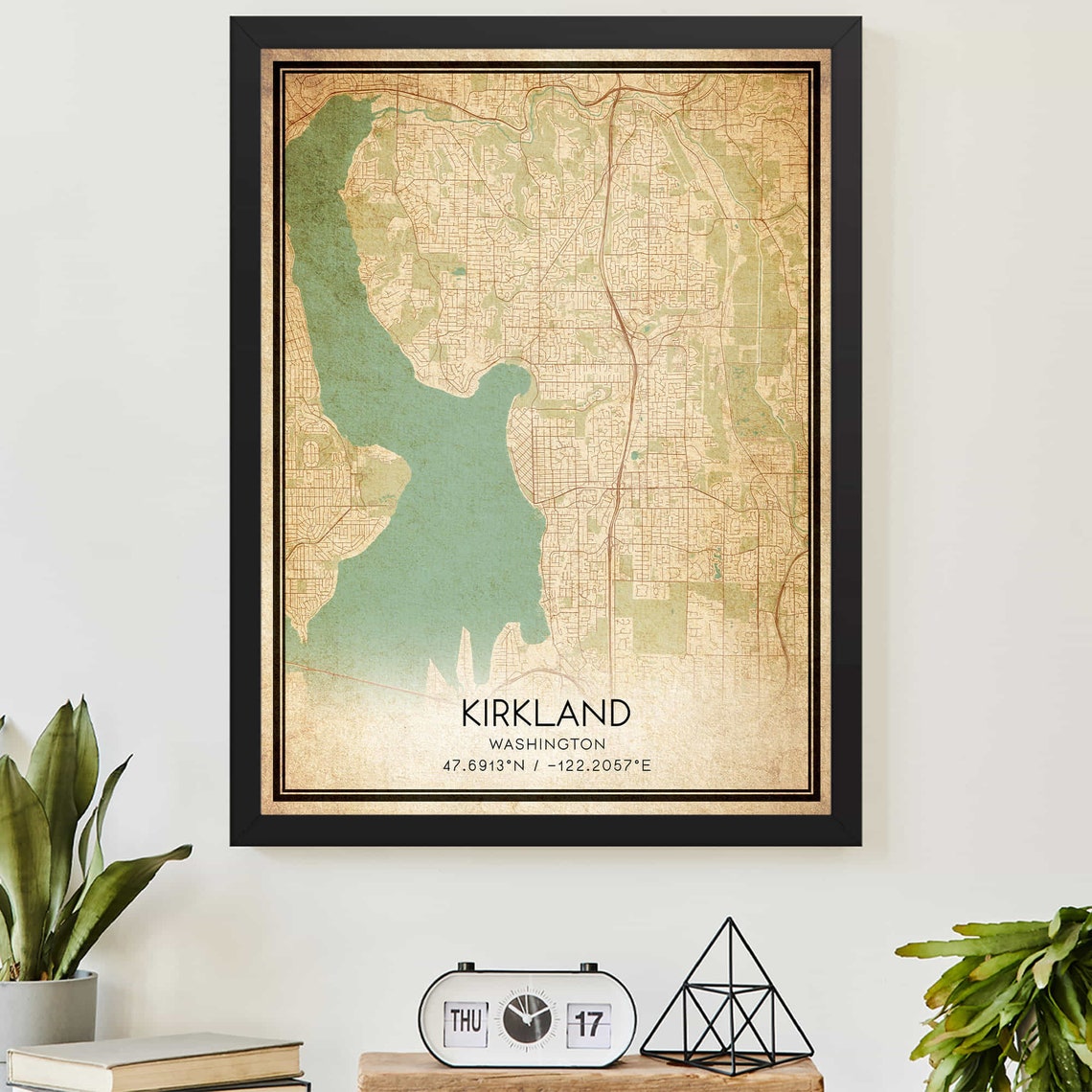 Kirkland Washington Vintage City Map Coordinates Wall Poster