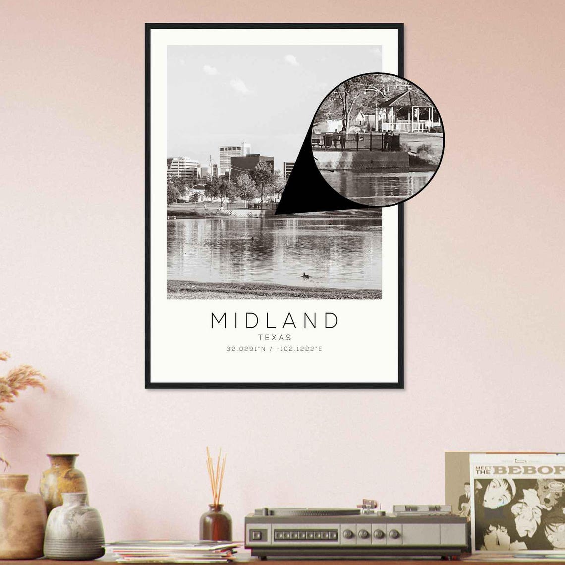 Midland Texas Downtown Lake Skyline Minimalist Travel Poster - Image 4