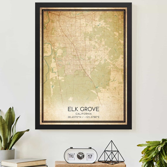 Vintage Elk Grove Map Print Poster Custom Art