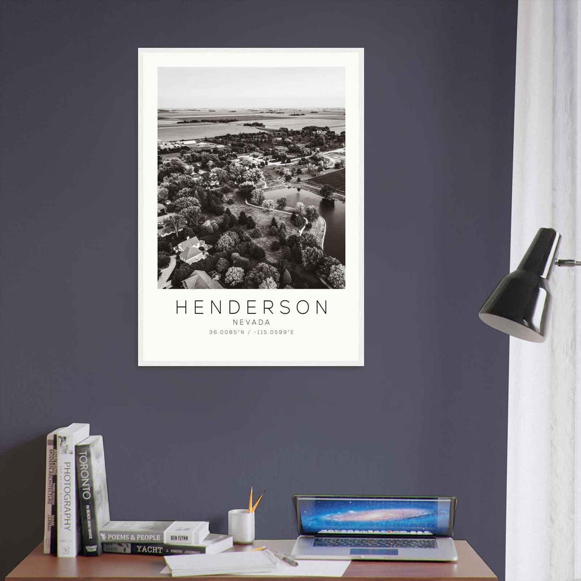 Henderson Nevada Suburban Lake Aerial Black White Photo Poster - Image 3