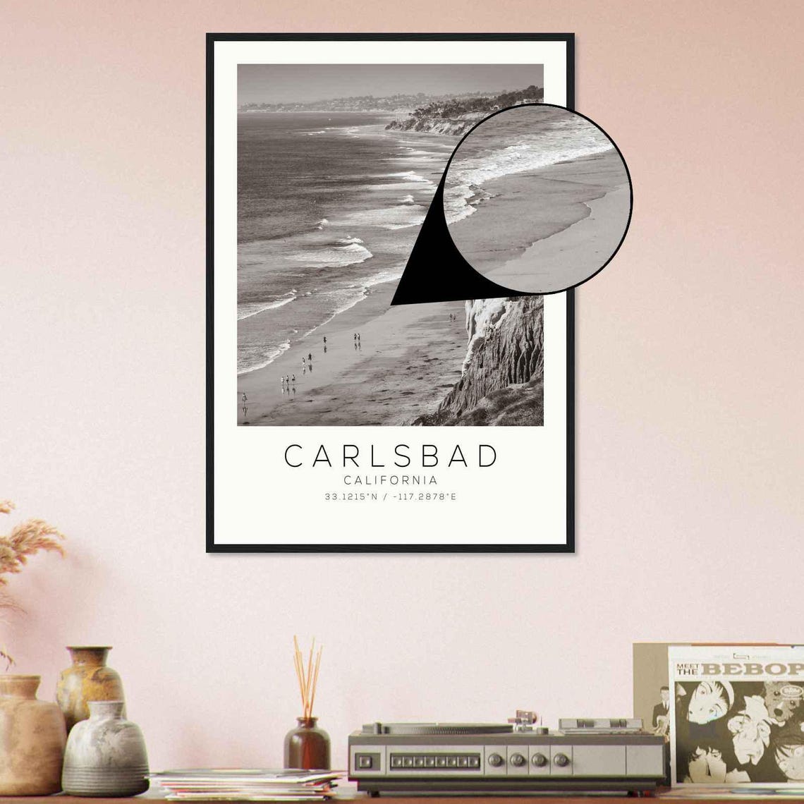 Carlsbad California Beach Cliffs Aerial Coastline Travel Poster - Image 4