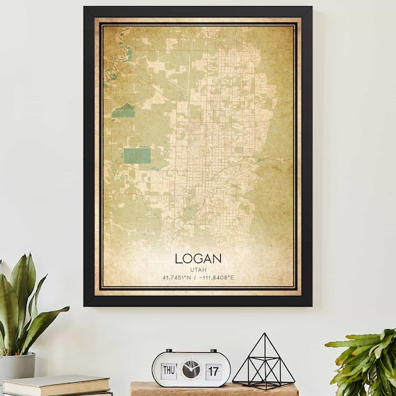 Vintage Logan Utah City Map Art Poster With Coordinates Decor Gift